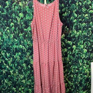 Pink Polka Dot Sleeveless Tiered Maxi Dress